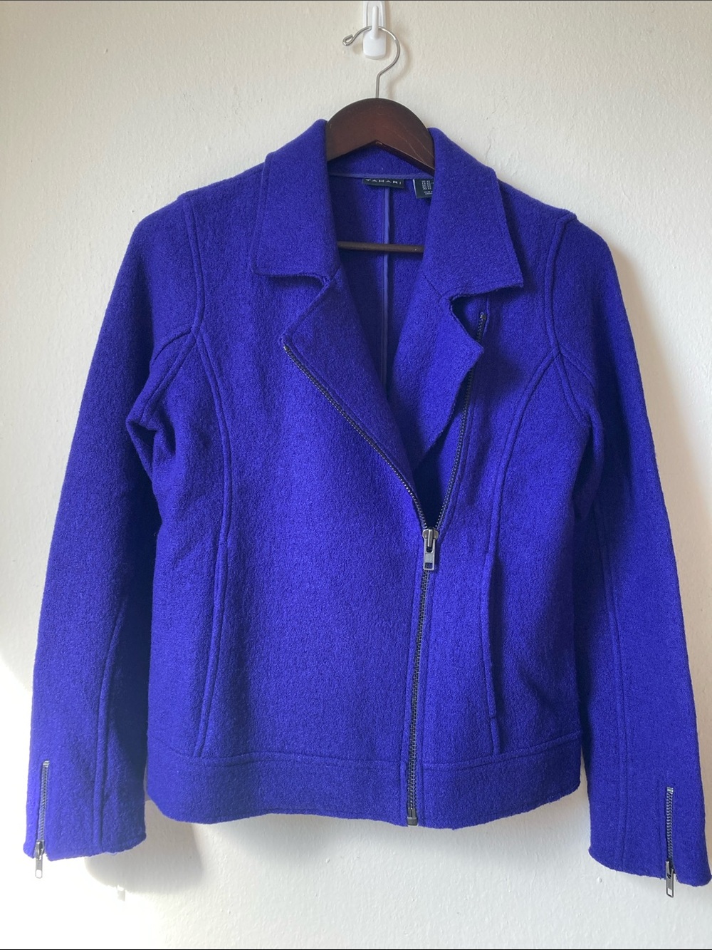TAHARI Cobalt Blue / Purple Wool Tailored Moto Blazer XS